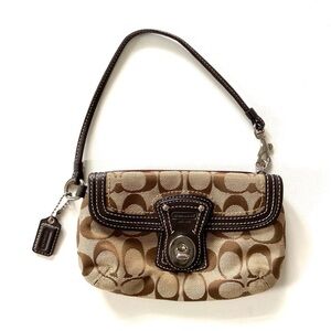 Coach Signature Collection Brown Fabric Jacquard Wristlet